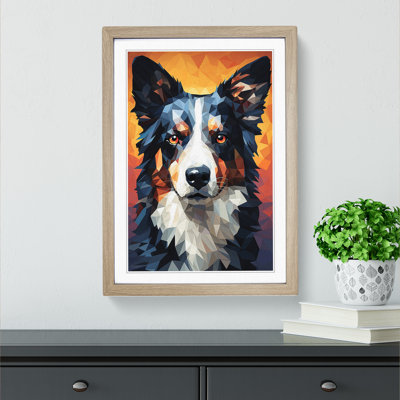 Border Collie Geometric - Single Picture Frame Print on Wood
