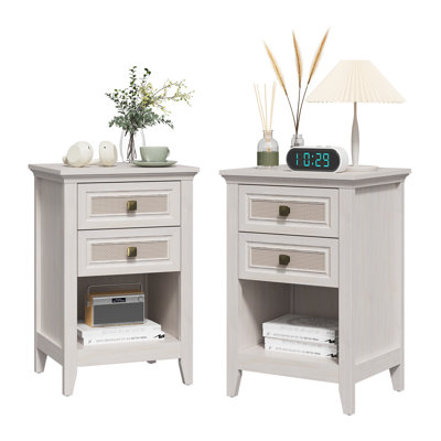 Nightstands With Rattan Drawers, Set of 2