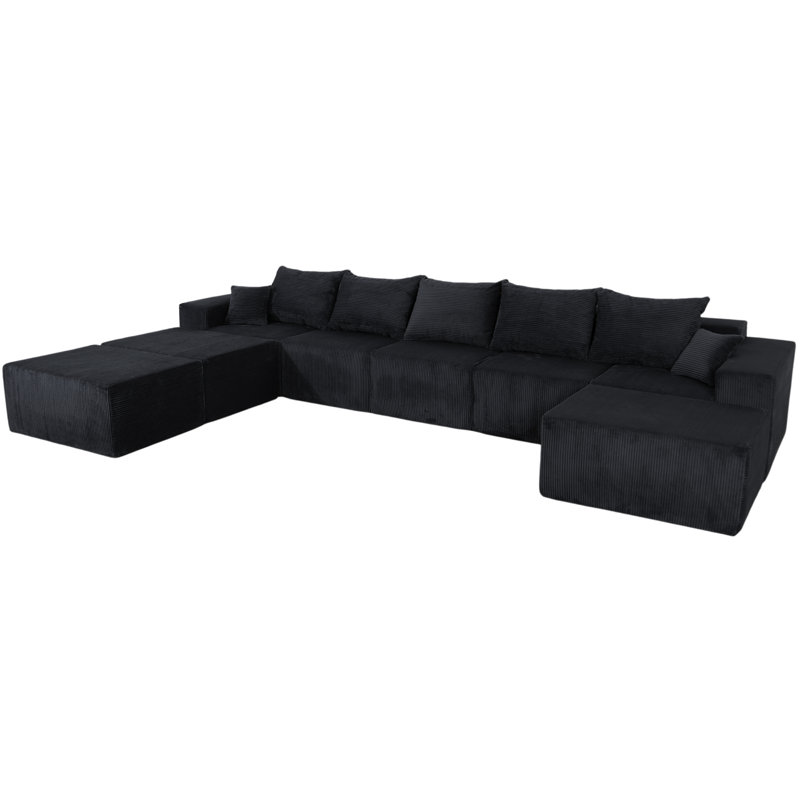 Canapé modulaire en forme de U 8 pièces, canapé convertible en velours côtelé de luxe avec méridienne et lit surdimensionnés, aucun assemblage requis