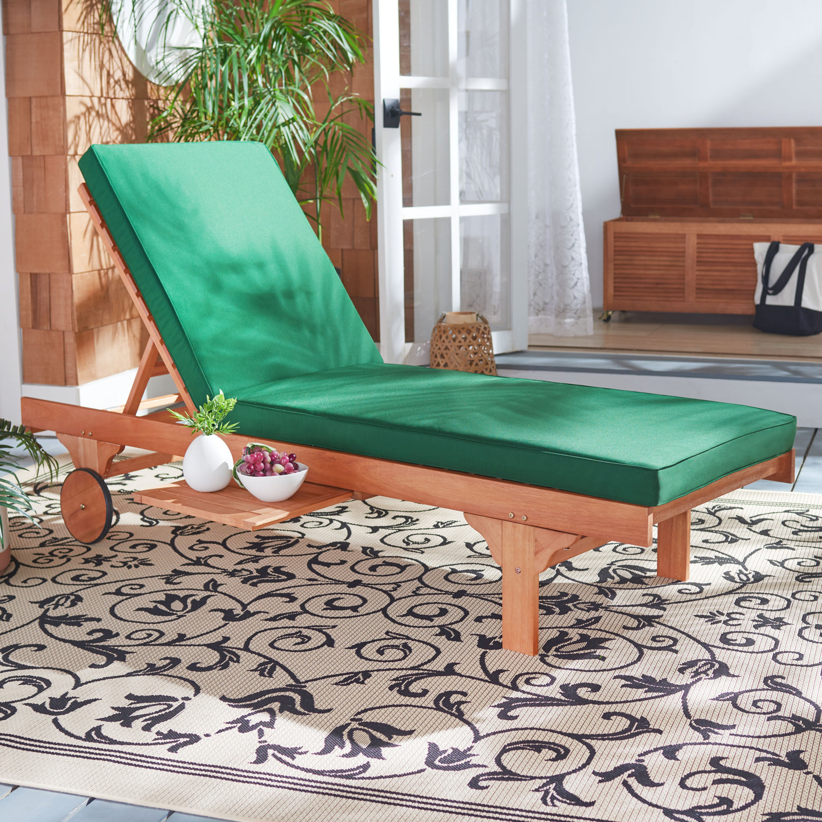 Jivera 28" Eucalyptus Patio Chaise Lounge, Green, Natural