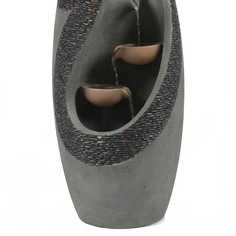 37" Gray Resin Modern Fountain with Lights