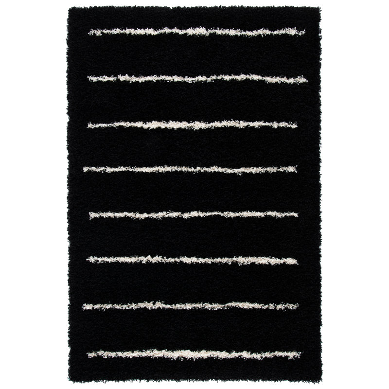 Tapis à poil long noir / ivoire Venus, Rectangle 5 pi 3 po x 7 pi 6 po