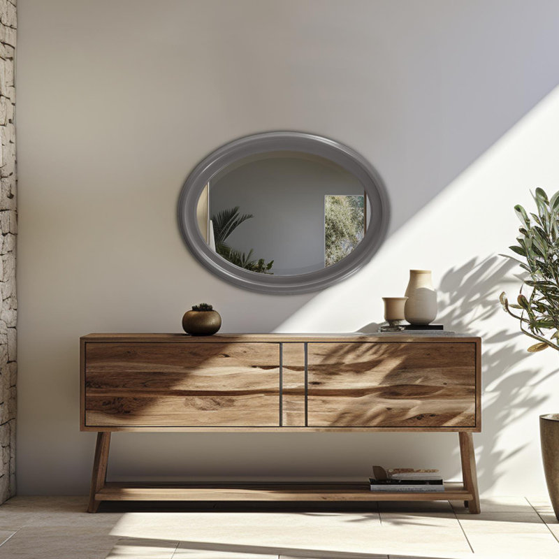 Borna Solid Wood Oval Mirror, Charcoal