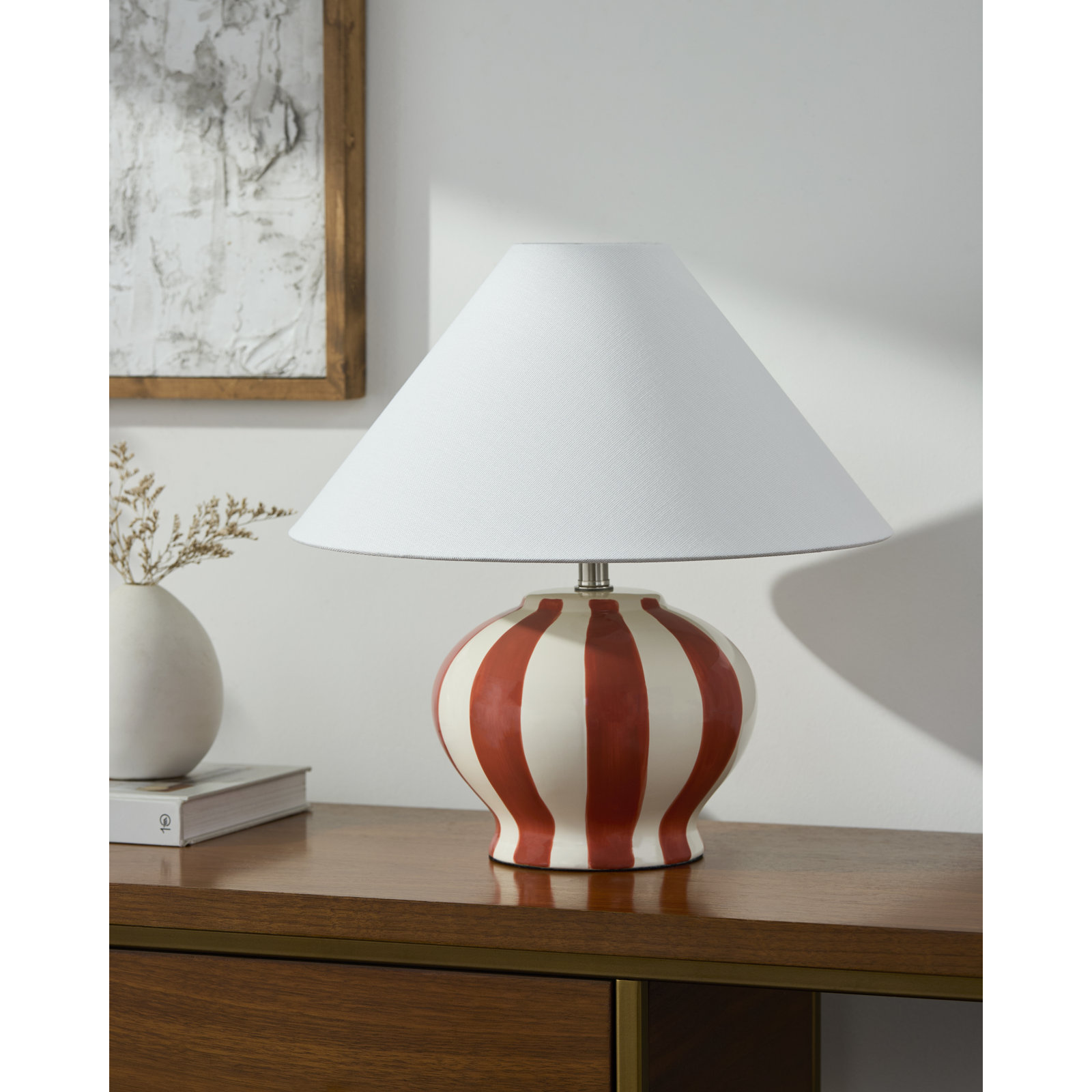Ceramic Table Lamp, Red/White