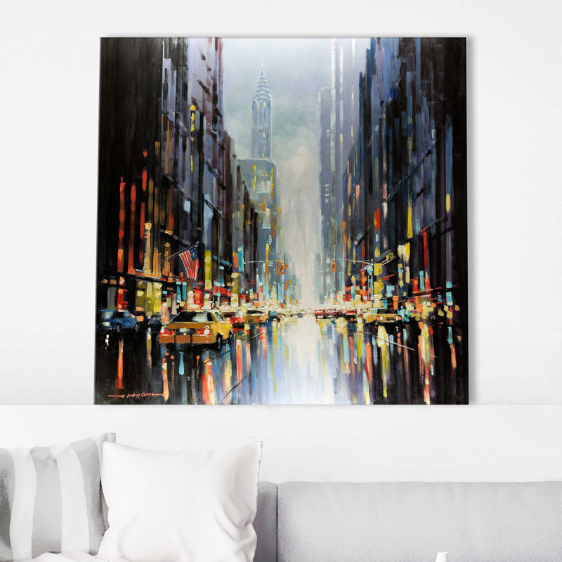 «City Lights» par E. Anthony Orme - Peinture, Toile tendue, H 24 po x l 24 po x P 1,5 po
