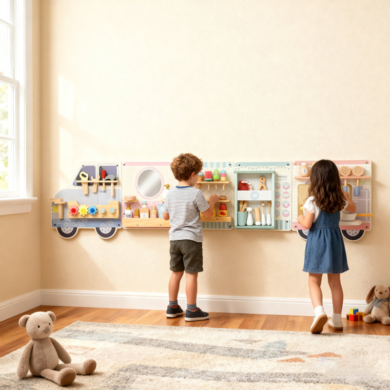 Wall Wally Board, jouet mural sensoriel pour enfants de 3 ans et plus, 5 activités