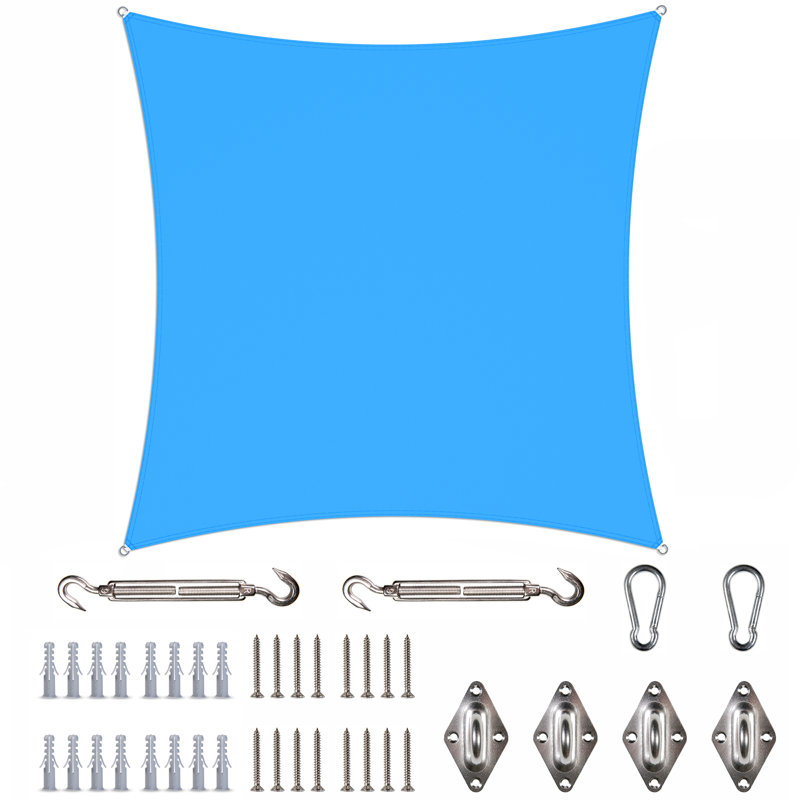 Toile d'ombrage carrée imperméable avec quincaillerie Colourtree, Bleu, 9,5 pi x 9,5 pi