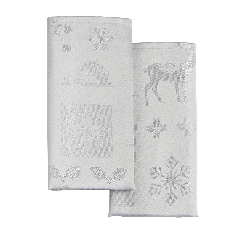 Anadi Metallic Christmas Theme Pack of 6 Napkins, White