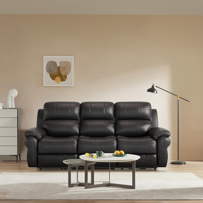 Breathable Fabric Power Reclining Sofa With Drop Down Table, Espresso