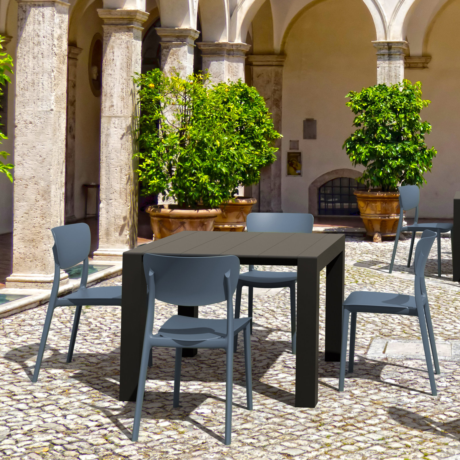 Farrah Stackable Patio Side Chair, Dark Gray