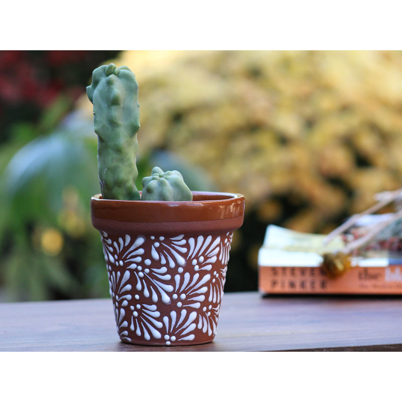 Pot de jardin en céramique émaillée - CHRYSANTHÈME TERRE COTTA (19 cm L x 20 cm H) - Petit pot de fleurs - Intérieur/Extérieur