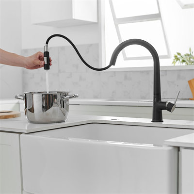 Touchless Pull Down Kitchen Faucet Single Hole Brass Kitchen Sink Faucet With Valve -  KIKO HOME, KK-AL-0047-MB