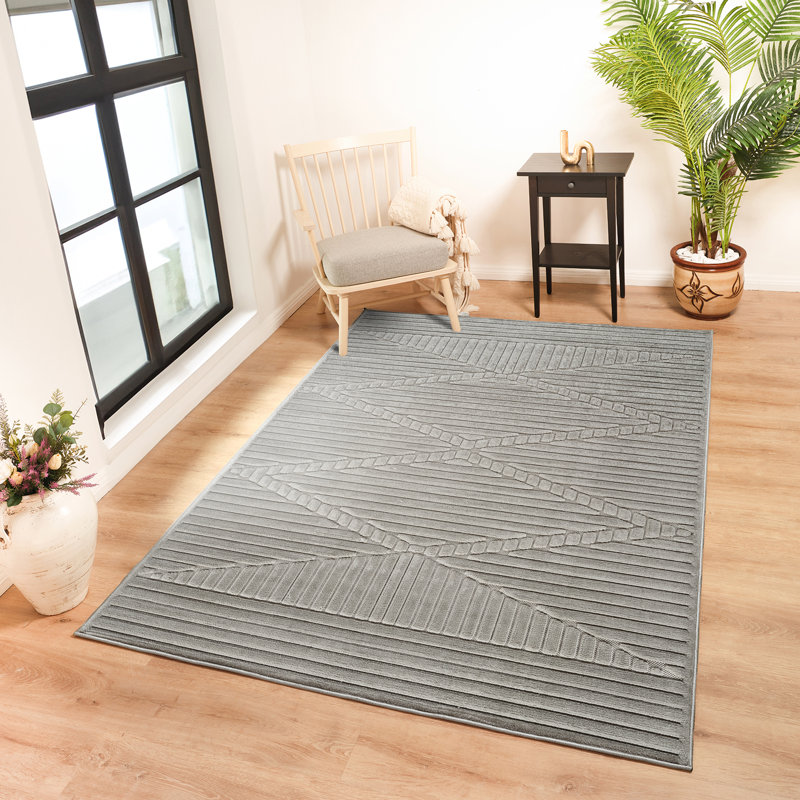 Sumya In- & Outdoor Scandi Modern Grey Area Rug, Rectangle 10' x 14'2"