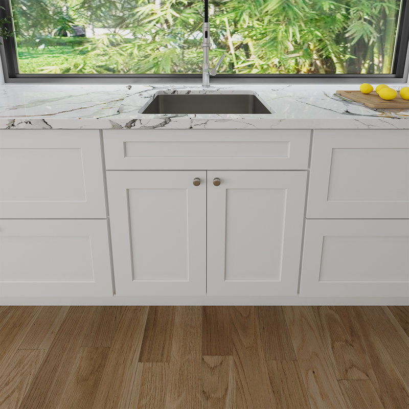 Armoire de cuisine à base d'évier en bois massif de bouleau blanc avec portes à fermeture en douceur de style Shaker de l 30 po x H 34,5 po x P 24 po Sinber