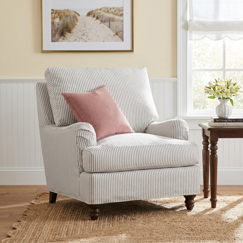Walters Slipcovered Chair, Drusky Navy Sustain® Basketweave