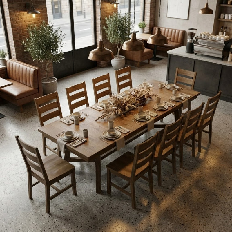 Alderon Modern Extendable Rectangular Dining Table Set, 11 Pieces: Table, 10 Chairs, Brown