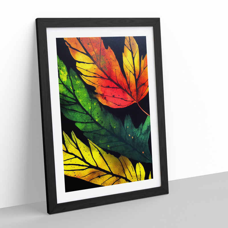 XV1022-4097X Splashed Leaves No.2 - Single Picture Frame Painting, Black, 64cm H x 46cm W x 2cm D