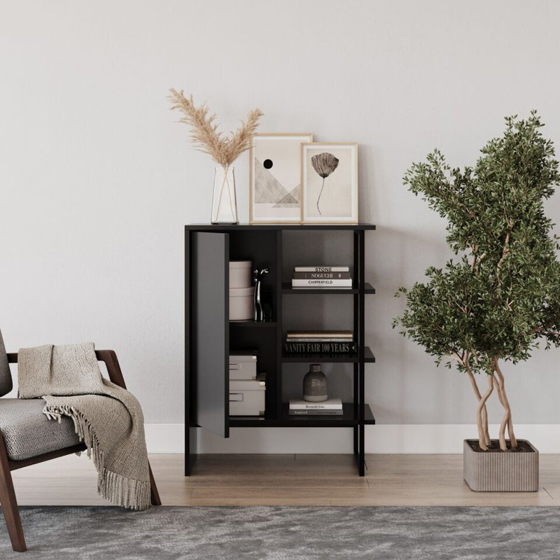 Rafaiel 79cm H x 60cm W Metal Bookcase, Black