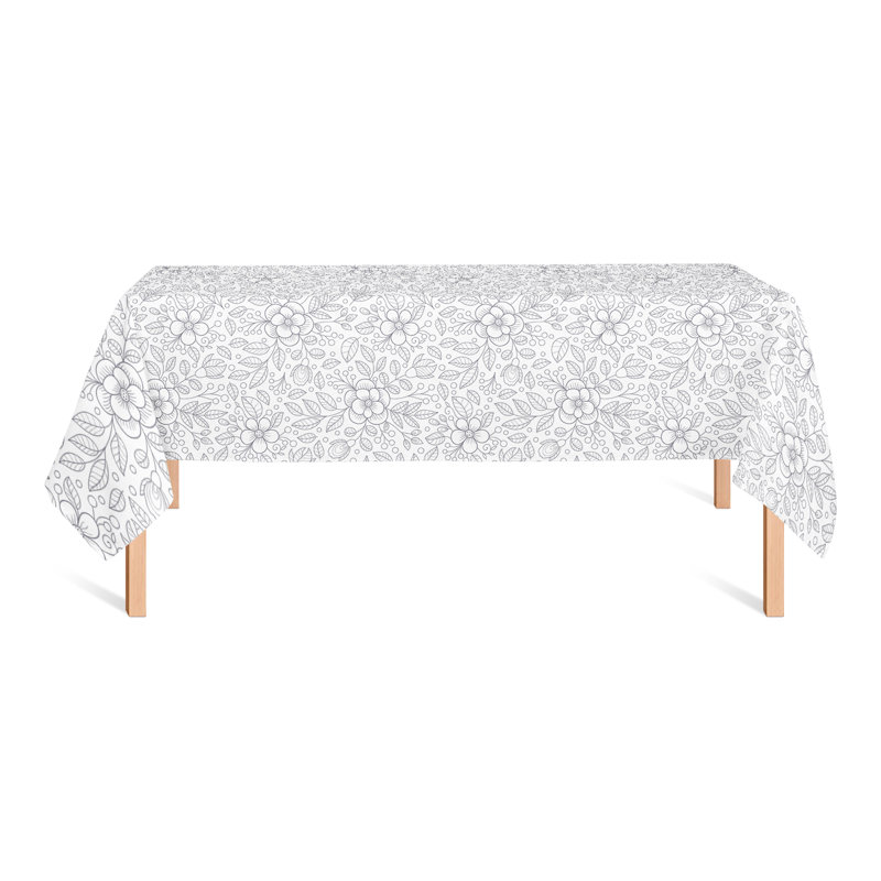 Dark Grey Flower Doodles Tablecloth, Dark Grey, 102" L x 58" W