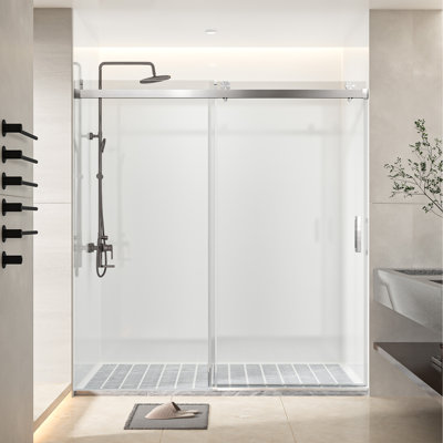 68-72"w X 76"h Frameless Sliding Soft-close Door, 3/8" Glass, Brushed Nickel