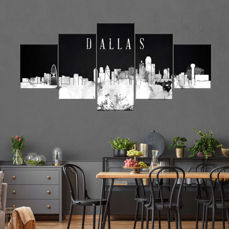Ensemble de 5 pièces Urban USA par Dallas Skyline BW sur toile, H 24 po x l 55 po x P 1,25 po