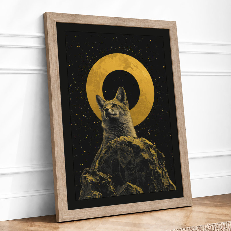 Sacred Cat Under Stars Japandi - Print, Oak, A4 - 29.7 x 21.0 cm