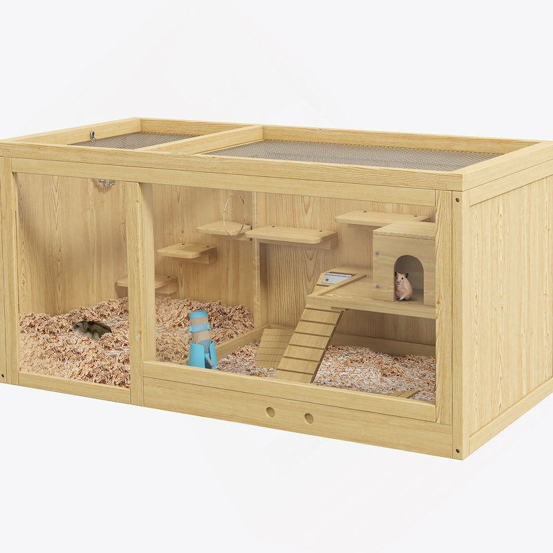 Cage à hamster en bois polyvalente avec plusieurs fonctionnalités de jeu et un entretien facile