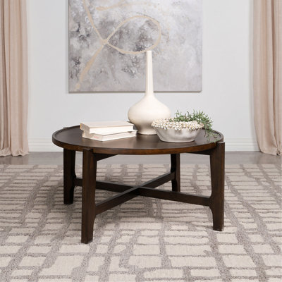 Table basse, bois massif rond brun foncé