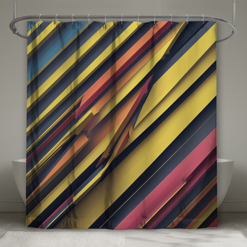 Rideaux de douche jaunes et roses à lignes diagonales très longs, L 70 po x H 84 po