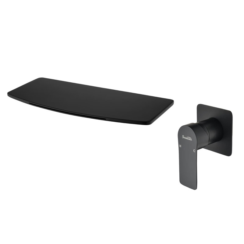 Wall Mount Tub Faucet 2 Hole Waterfall Bathtub Faucets Modern Brass Single Handle Tub Fillers, Matte Black