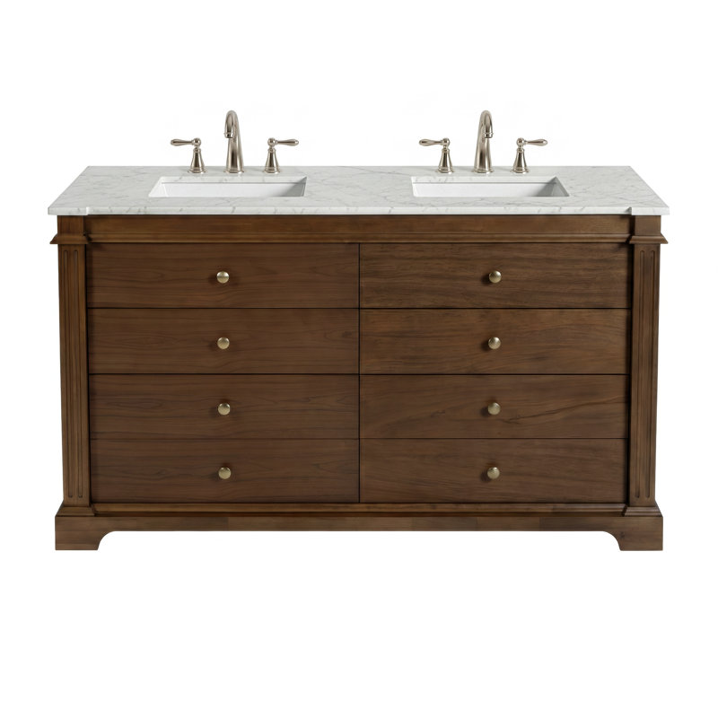 Meuble-lavabo double à 4 tiroirs l 60 po Garza, brun noyer, Noyer brun