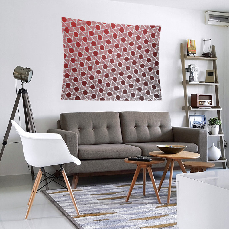 Tapisserie murale hexagonales et triangles, H 88 po x l 104 po, Noir / Rouge