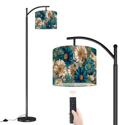 Arc Floor Lamp with Adjustable Lampshade Whimsical Floral Design Butterflies Uplifting Rustic Artwork Standing Lamp 3 Color Temperatures Dimmable Tall Pole Lamp with Foot Switch for Bedroom