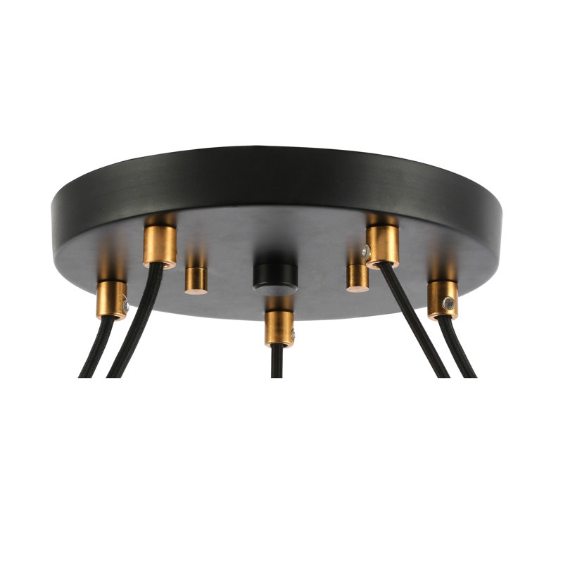 Luminaire suspendu rectangulaire 5 lumières grappe Thiede, Laiton / Bronze, Halogène