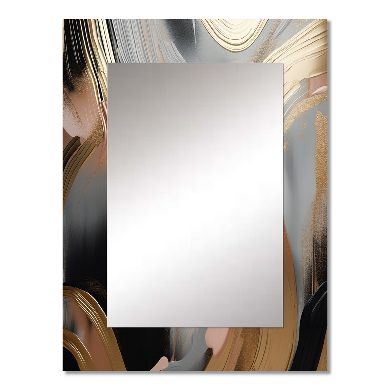 Gold And Pink Vibrant Swirls IV - Marble Decorative Mirror, Gold Wall Mirror, Printed Metal Art, 32" x 24"