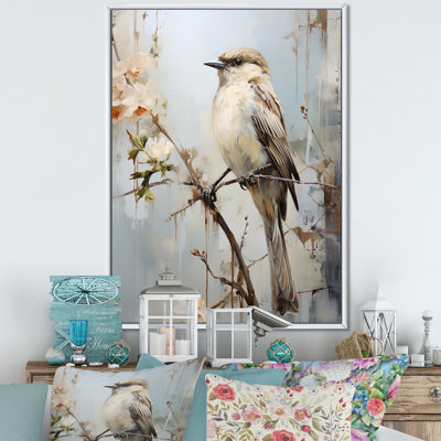 Minimalisme, oiseau beige sur une branche