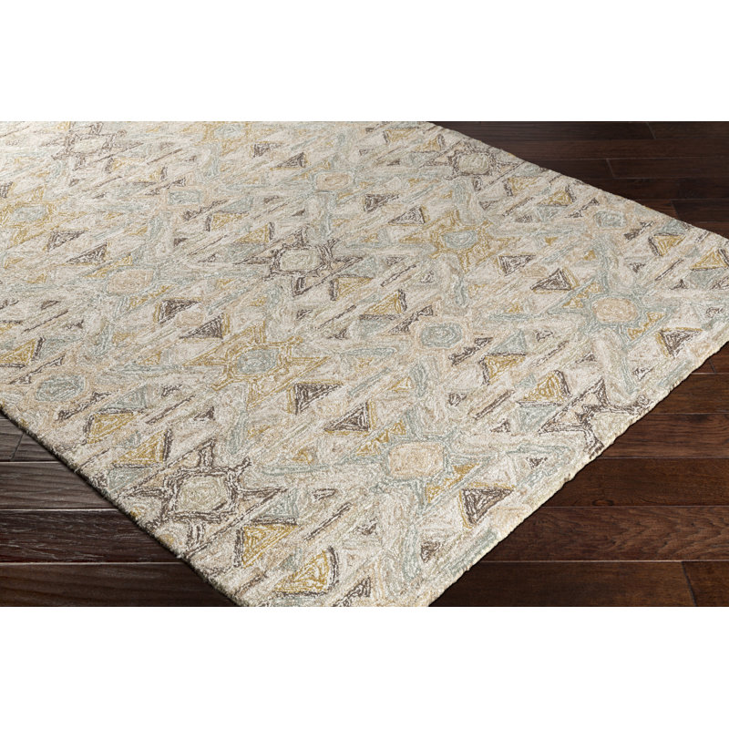 Tapis crème/brun touffeté géométrique fait main Charboneau, Rectangle 5 pi x 7 pi 6 po