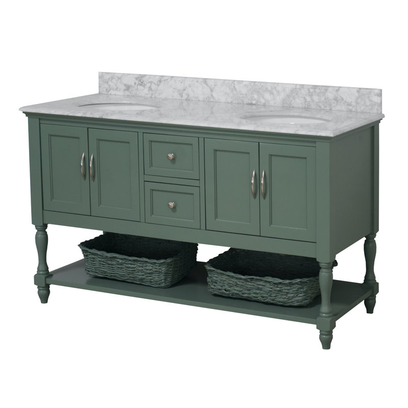 Ensemble de meuble-lavabo double Hampton, Marbre de Carrare, Vert sauge