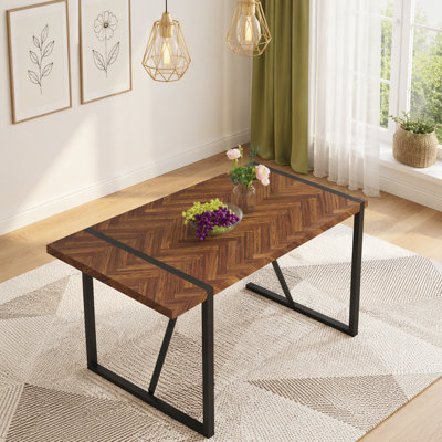 Rustic Industrial Rectangular Wood Dining Table For 4-6 Person, With 1.5" Thick Engineered Wood color Tabletop and Black Metal Legs,Desk For Kitchen Dining Living Room, 55.1" x 31.4"x 29.9"