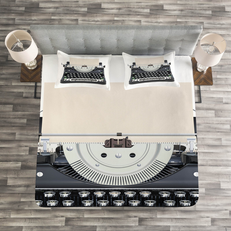 Abshure White/Beige/Black Microfibre Bedspread Set, 223.5 x 223.5 cm