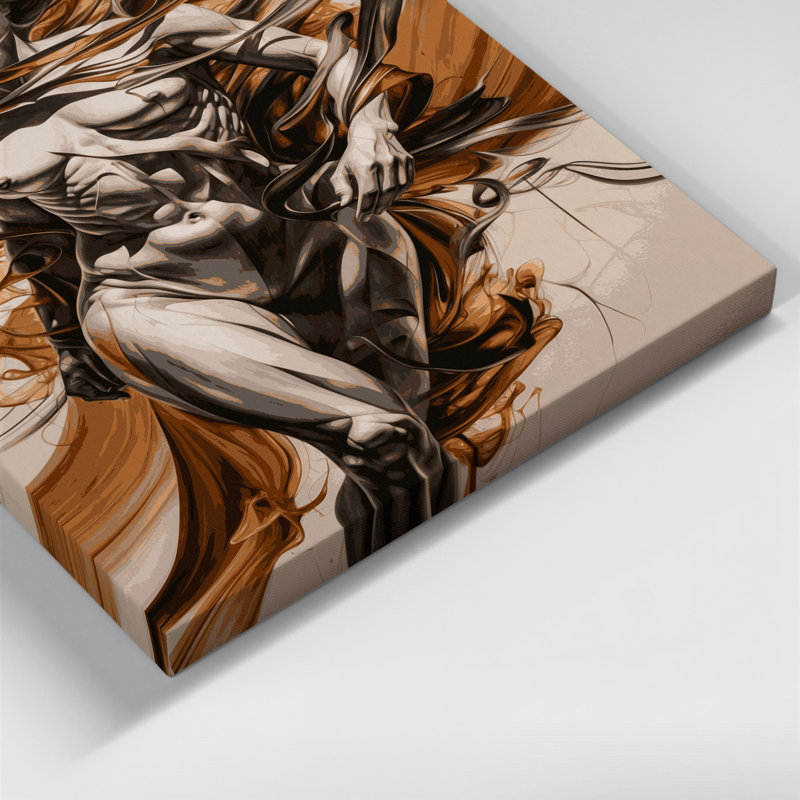 Abstrait art figuratif sur toile beige 88, H 14 po x l 11 po