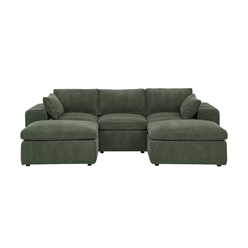 Princescy Corduroy Modular Sectional, Dark Green Corduroy
