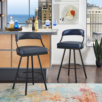 Alisier Black Finish Metal Vegan Leather Swivel Chair (Set Of 2)