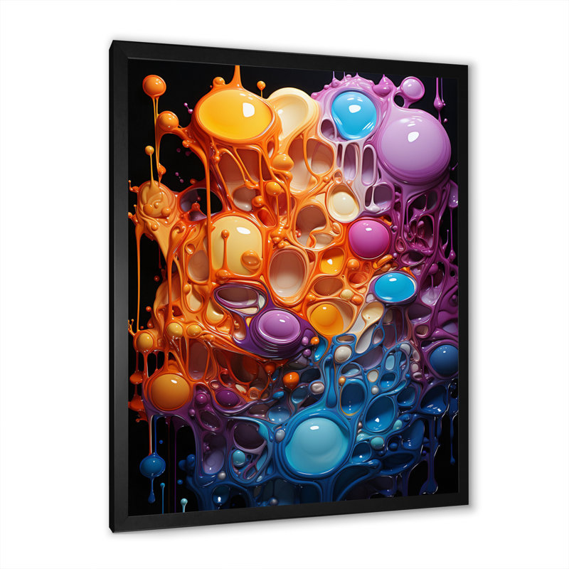 Orange et bleu, réalités abstraites sur toile, Cadre simple noir, H 20 po x l 12 po x P 1 po
