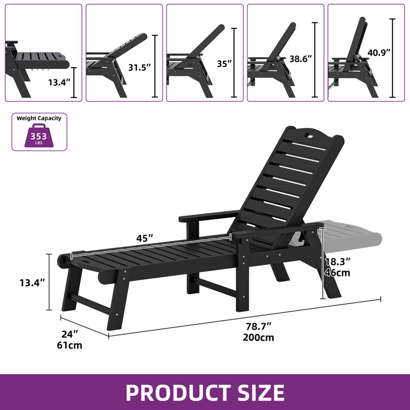 Alizay Outdoor Chaise Lounge, Black