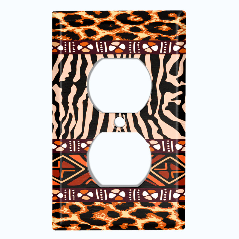 Couvercle de prise en métal pour interrupteur de lumière (motif safari tribal guépard africain - bascule simple)