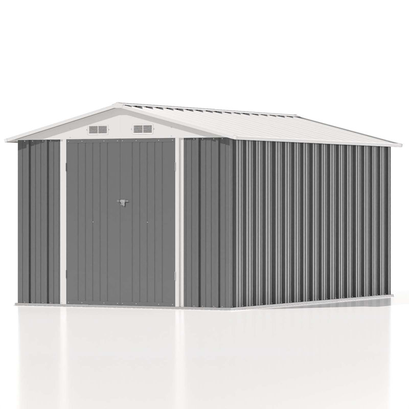 8 ft. x 12 ft. Metal Storage Shed for Outdoor, Steel Yard Shed with Design of Lockable Doors, Gray/White
