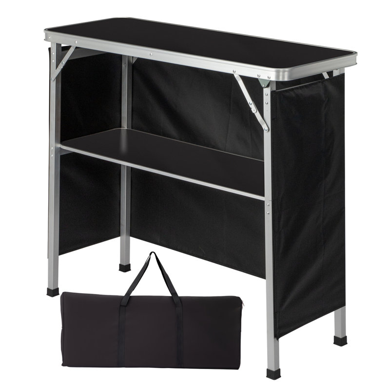 Table de bar pliante portative noire avec tablette: Podium professionnel pour événements et fêtes