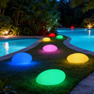 16 Colours Glow Cobblestone Shape Lamp， Solar Powered Integrated Led Colour Changing Outdoor Light， 