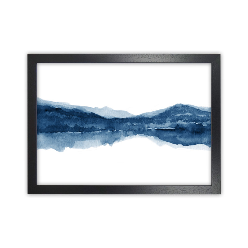 Watercolour Landscape I - Indigo & Pink - Print, 34cm H x 46cm W x 3cm D, Black Framed Paper, Indigo Blue/White